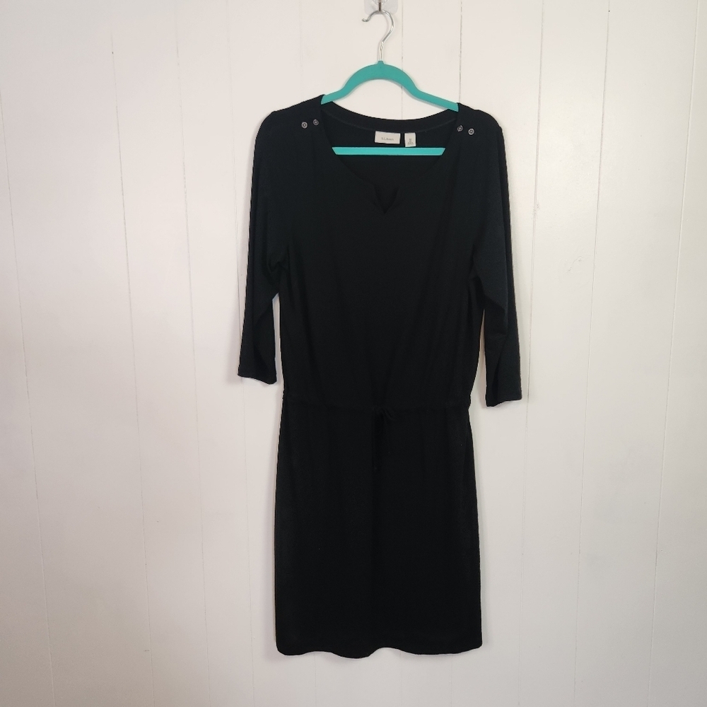 L.L. Bean Dress Womens Size Medium Black Stretch Jersey Knit 3/4 Sleeves V-Neck - Picture 3 of 13